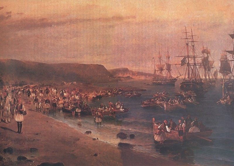 Η αποβίβαση του Καραισκάκη στο Φάληρο (λεπτομέρεια). Κ. Βολανάκη